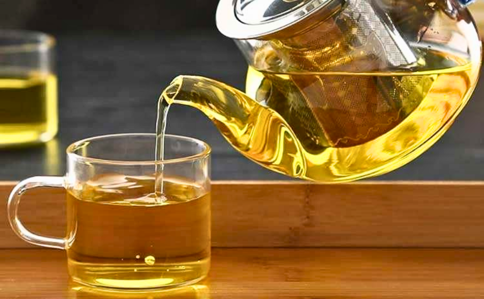 Glass Tea Pot with Stainless Steel Infuser Large Capacity Transparent Tea Kettle with Lid & Handle Great for Loose Leaf Tea, Blooming Tea, Tea Bags & Fruit Infused (450ml Tea Pot)