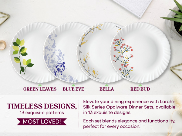Larah by Borosil 19 Pieces Blue Eve Opalware Dinner Set for Family of 6