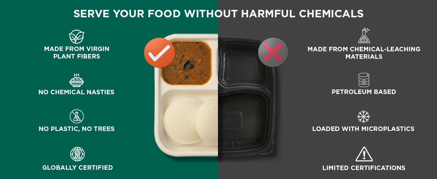 ECO SOUL 3 Compartment Bagasse Meal Tray[9 Inch], Pack of 50 | Disposable Plates Eco Friendly Disposable Food Paper Plates | Home Use, Party, Picnic, Restaurant & Catering Use |