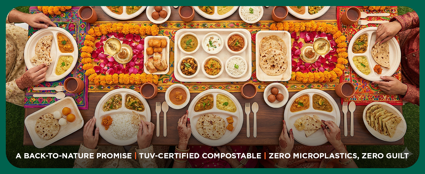 ECO SOUL 3 Compartment Bagasse Meal Tray[9 Inch], Pack of 50 | Disposable Plates Eco Friendly Disposable Food Paper Plates | Home Use, Party, Picnic, Restaurant & Catering Use |