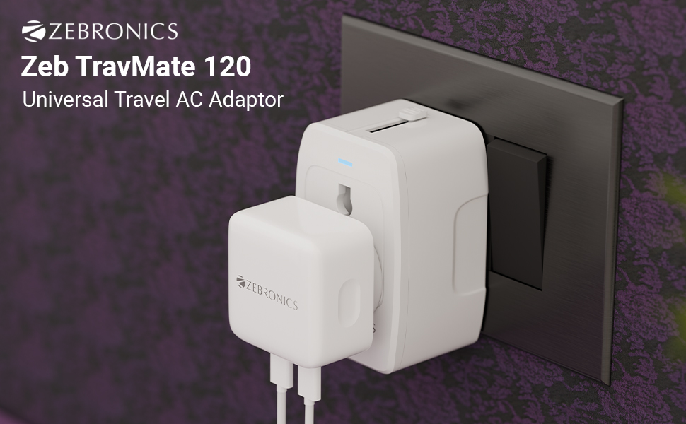 Zebronics 1500W All-in-One Universal Travel Adapter, Upto 6A, Universal Socket, Swappable Pins for EU|KR|UK|US|JP|AUS|CN, for Mobile, Tablets, Laptops, & Grooming Devices (Travmate 120)