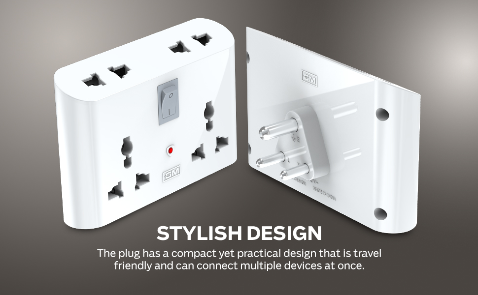 GM 3019 3 Pin Universal Multi Plug Travel Adaptor with 6 AMP for Home Applications, Computers, Laptops