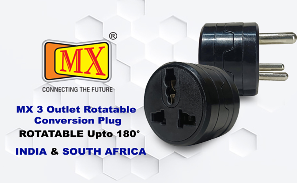 MX 3 Pin Universal Round Conversion Plug Adapter Pack of 2, 180° Rotatable Multi Plug Socket Converter, Compact Travel Power Adapter for Home & Office, Compatible with Indian & International Plugs