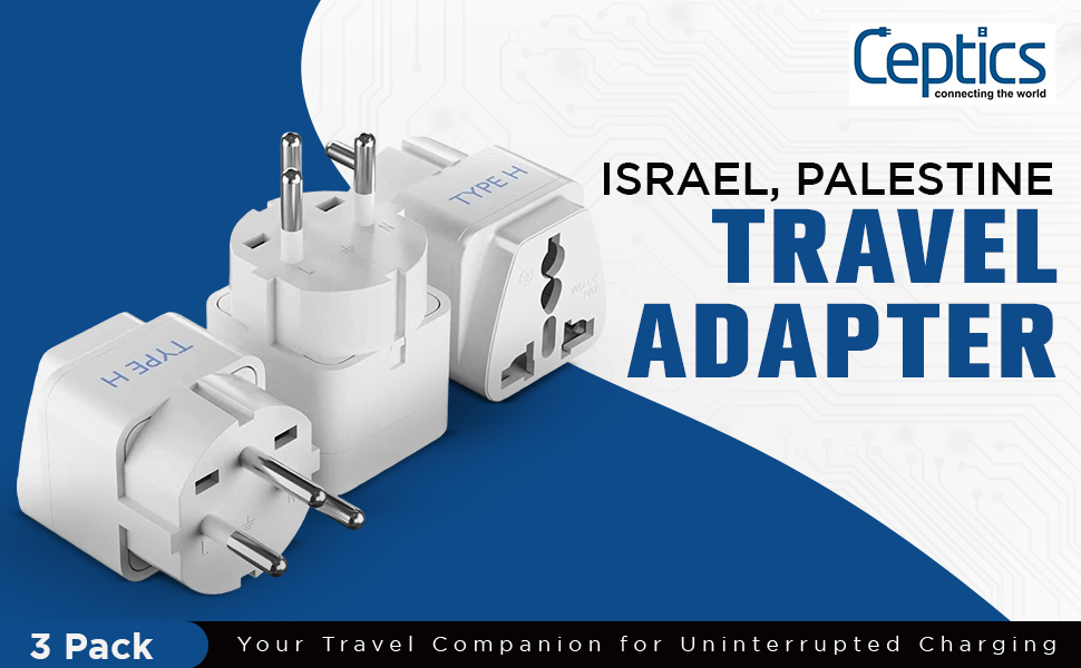 Ceptics India to Israel, Gaza, Palestine & More (Type H) Travel Adapter Plug - CE Certified - RoHS Compliant - White Color - 3 Pack (GP-14-3PK)