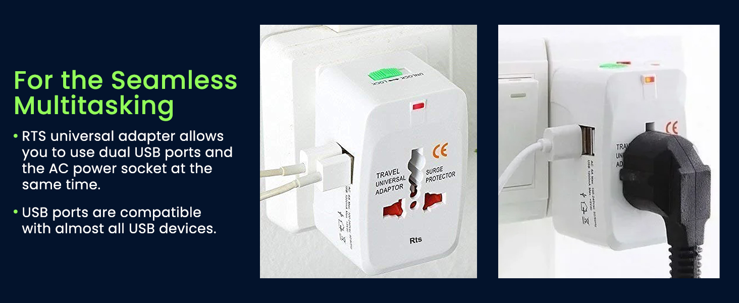rts 224+ Countries Supported 2026 Universal Travel Adapter Plug Travel Adapter International All in One Worldwide Universal Travel Adapters Compatible with Smart Phone, Laptop, Mobile, Camera, Tablet