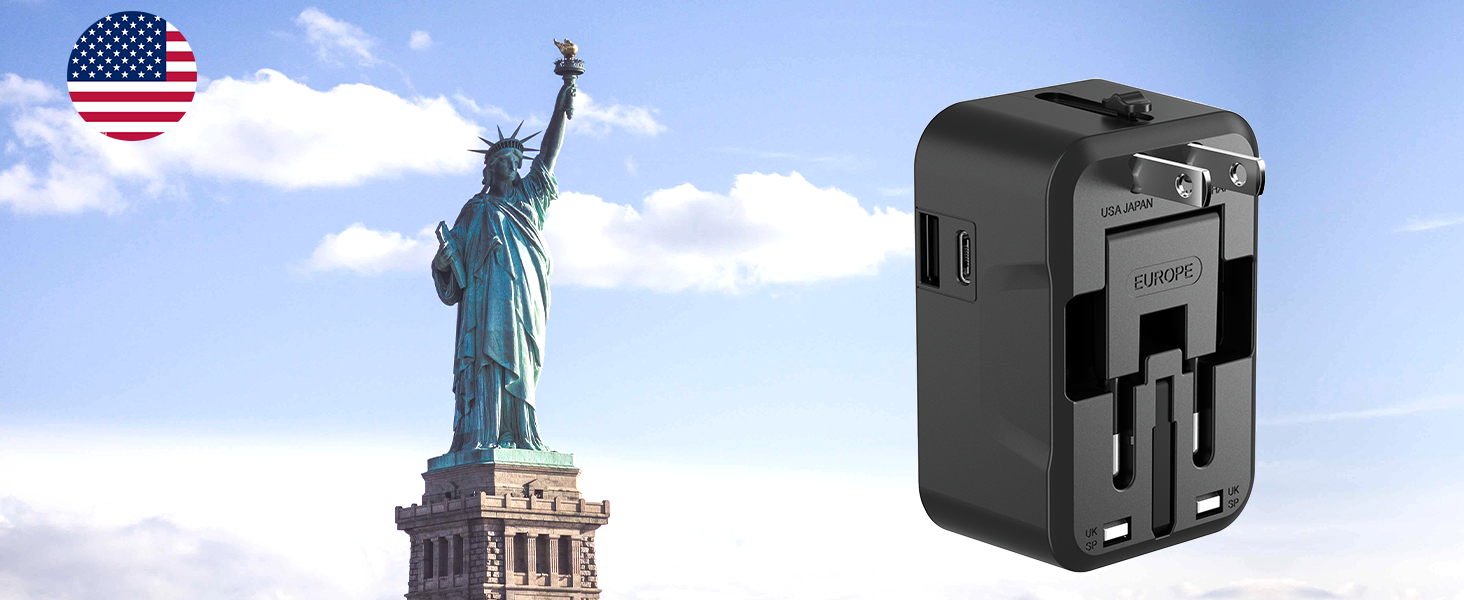 rts Fast Charging Type C (USB C) 5 in 1 Universal Charger Adapter, International All in one Worldwide Adapter Plug, Universal Travel Adapter with 2.4A, for 224+ Countries US,UK,EU,AUS, Mobile,Laptop