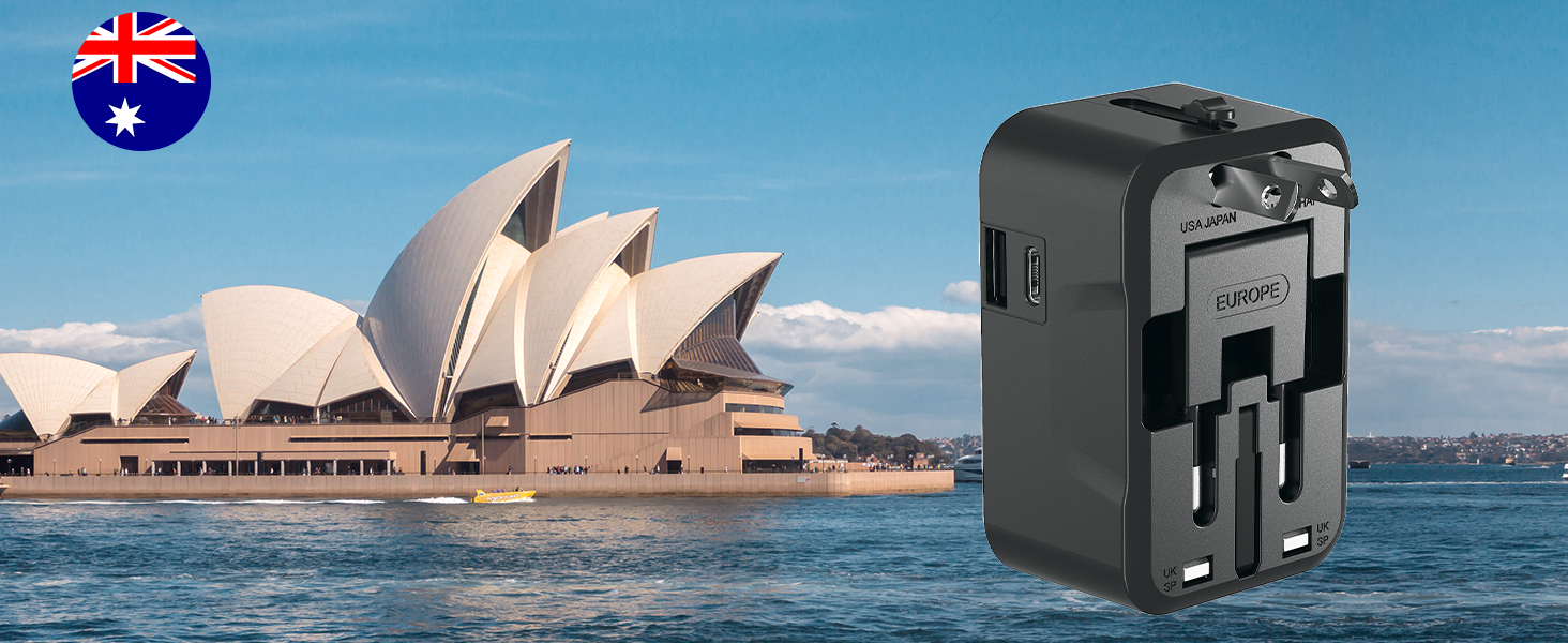 rts Fast Charging Type C (USB C) 5 in 1 Universal Charger Adapter, International All in one Worldwide Adapter Plug, Universal Travel Adapter with 2.4A, for 224+ Countries US,UK,EU,AUS, Mobile,Laptop