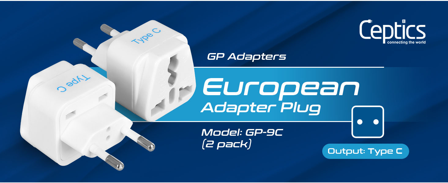 European Plug Adapter, Ceptics India to Russia, Europe, Turkey & More - Type C - Perfect for Laptop, Camera Charger and More - CE Certified - RoHS Compliant -2 Pack -White