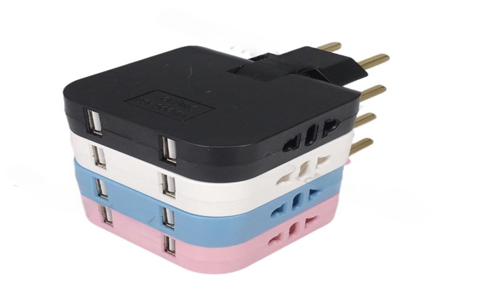 3-in-1 Foldable 180° Rotating Plug Converter Universal EU Adapter Rated Voltage Folding EU Plug Adapter with 2 USB Ports Universal Rotatable Socket Splitter Wall Tap with USB Travel Adapter