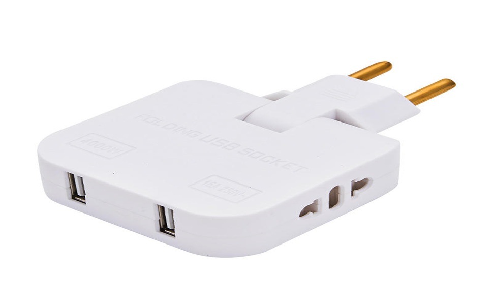 3-in-1 Foldable 180° Rotating Plug Converter Universal EU Adapter Rated Voltage Folding EU Plug Adapter with 2 USB Ports Universal Rotatable Socket Splitter Wall Tap with USB Travel Adapter