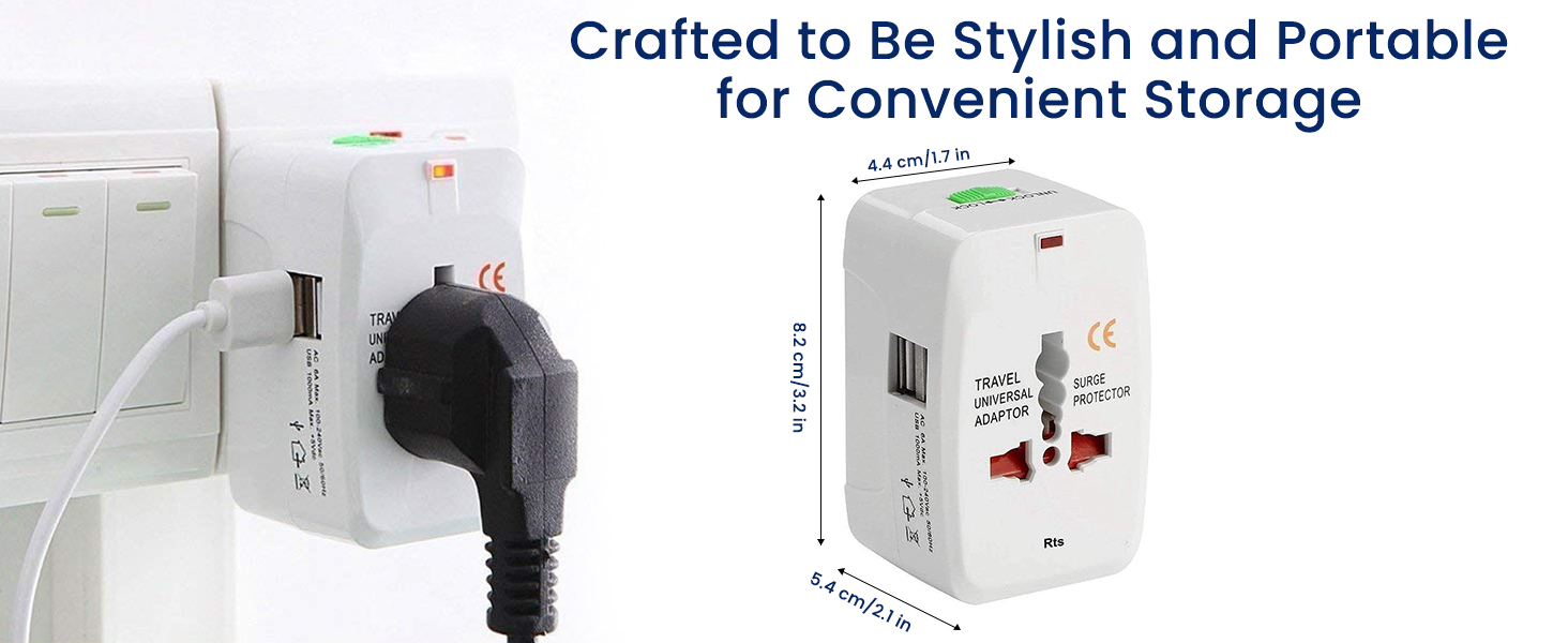 Universal Travel Plug Adapter Worldwide International All in One Portable Travel Adapter Wall AC Power Plug Adapter Wall Charger with Dual USB Charging Ports for USA EU UK AUS Cell Phone Mobile Laptop