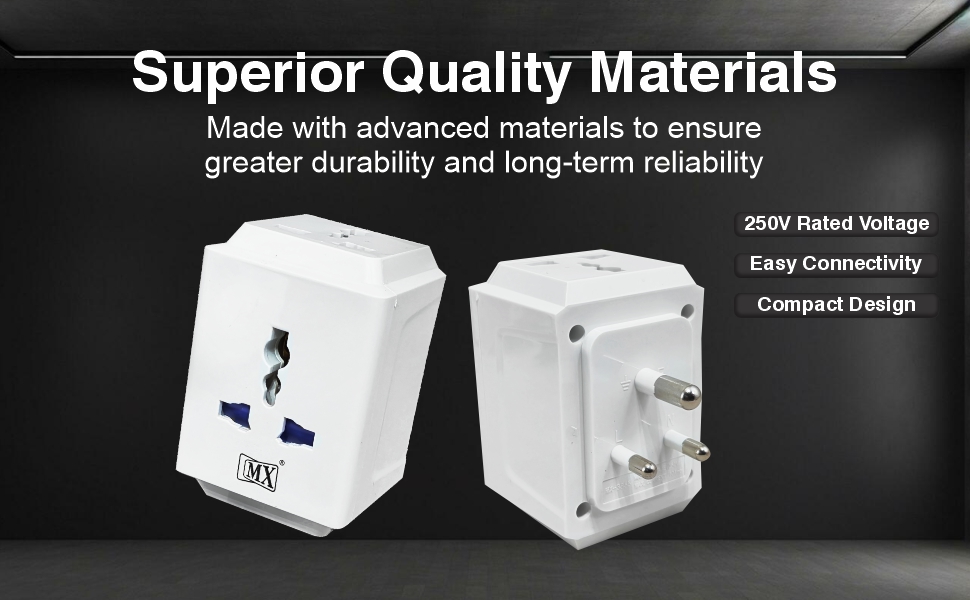 MX 3 Pin Universal Travel Adapter | Multi-Plug Socket for 2-Pin & 3-Pin Devices | 3-Way Outlet, 250V Max | Compatible with Laptops, Mobiles, Home & Office