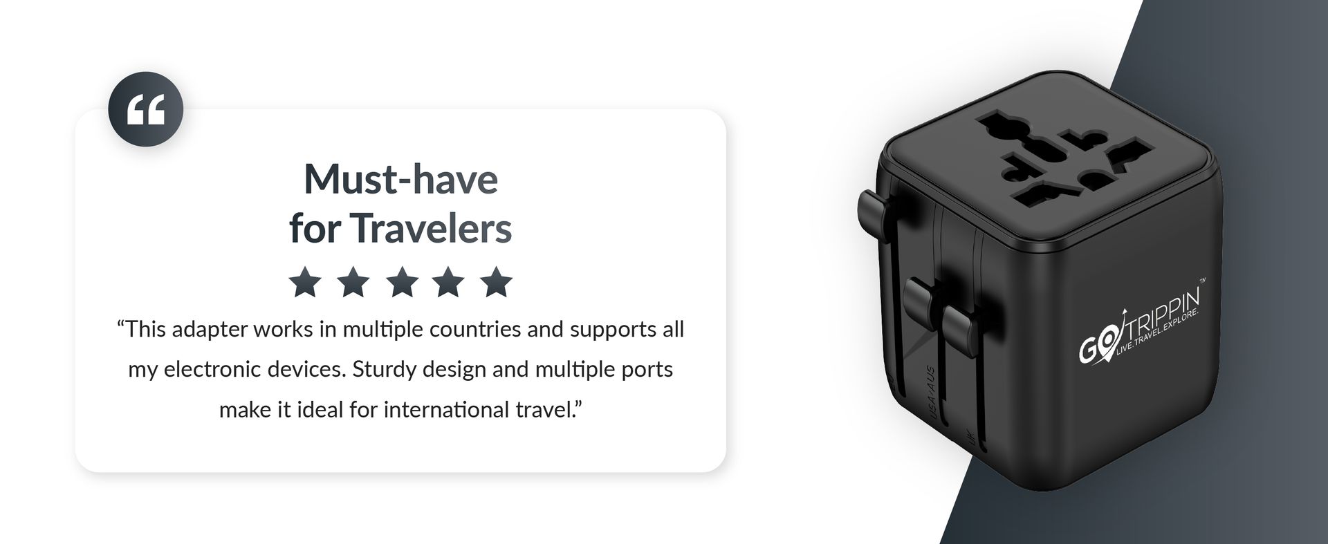 Gotrippin Universal Charger Adapter - 2500w High Power, Extra USA/Japan Socket - International Worldwide All in One Travel Plug with Universal Socket for US, Canada,UK, Europe, Dubai, and More