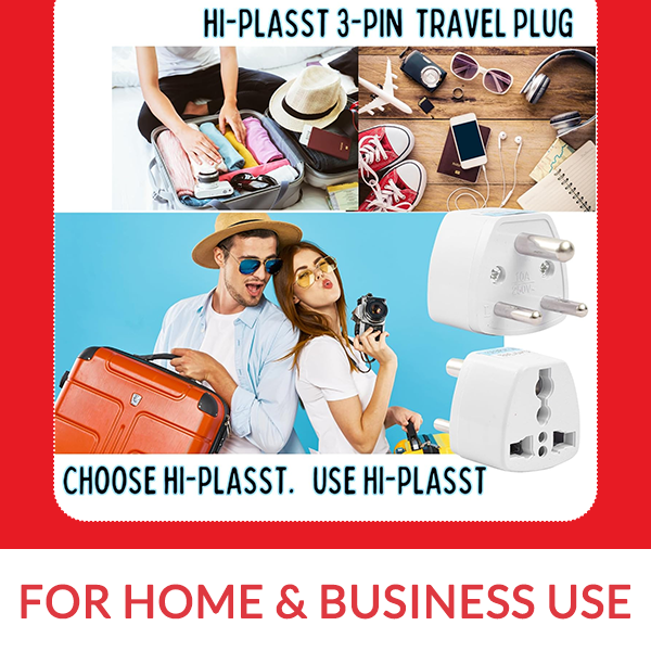 Hi-PLASST (2pc) Universal Travel Adapter Plug - Type D Converter for USA, UK, Canada, Europe to India - 3-Pin Round Socket for Laptop, Camera, Mobile Charger - Pack of 2 | Worldwide Compatibility