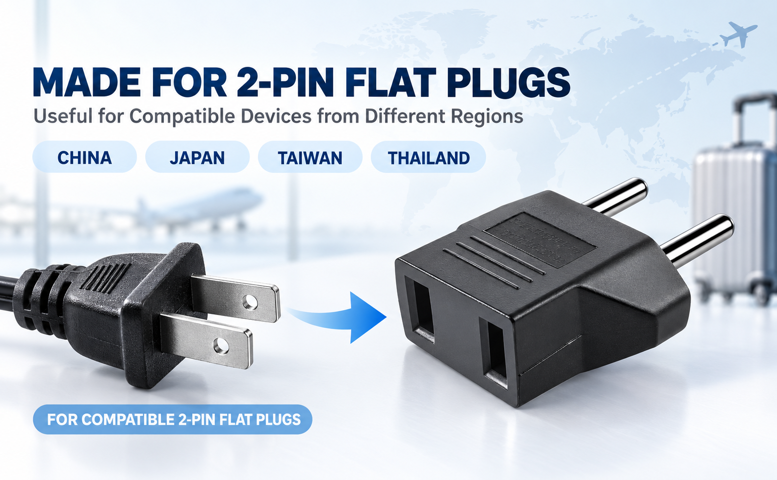 VAYINATO® 2 Pin Plug Socket Adaptor (Flat Plug) China, Thailand, Europe, Taiwan, Japan, Italy, Korea and Indonesia to India By Petzlifeworld (2 Pcs-Black)