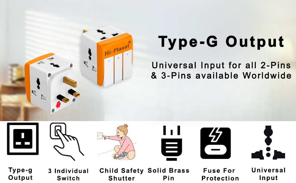 Hi-PLASST UK Plug Multi Plug Adapter - 13A Universal 3 Pin Multiplug Socket with Individual Switch, Type-G Flat Pin Plug Converter for Travel to UK, Hong Kong, London, Singapore, Dubai (Pack of 1)