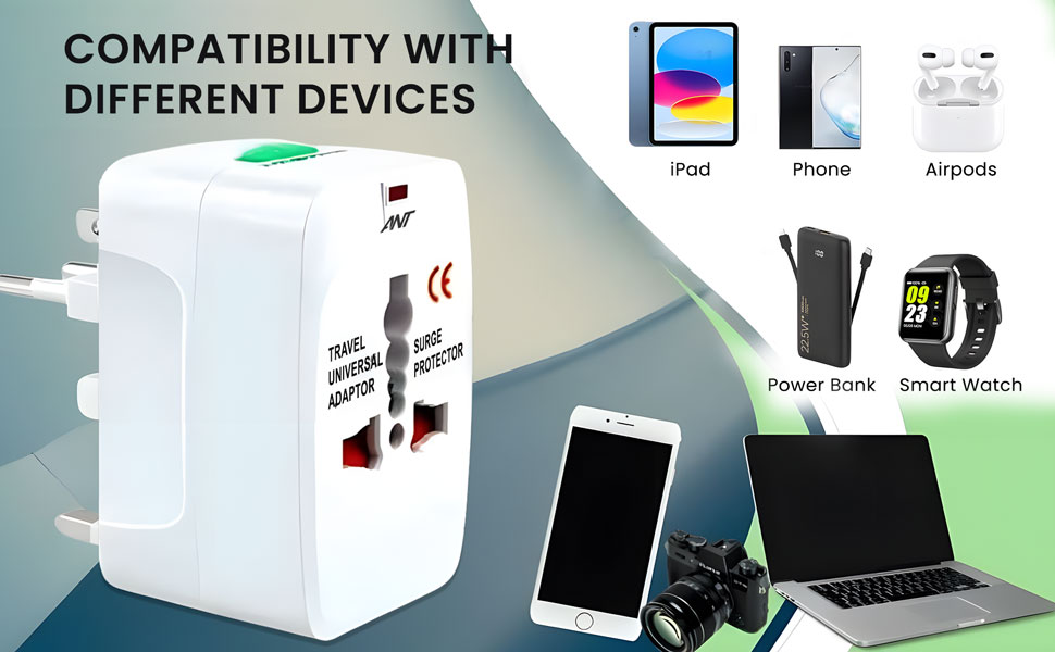 Ant Amigo International Travel Adapter, Worldwide All in One Universal Power Wall Charger AC Power Plug Adapter for USA EU UK AUS Cell Phone Laptop Tablets_ White