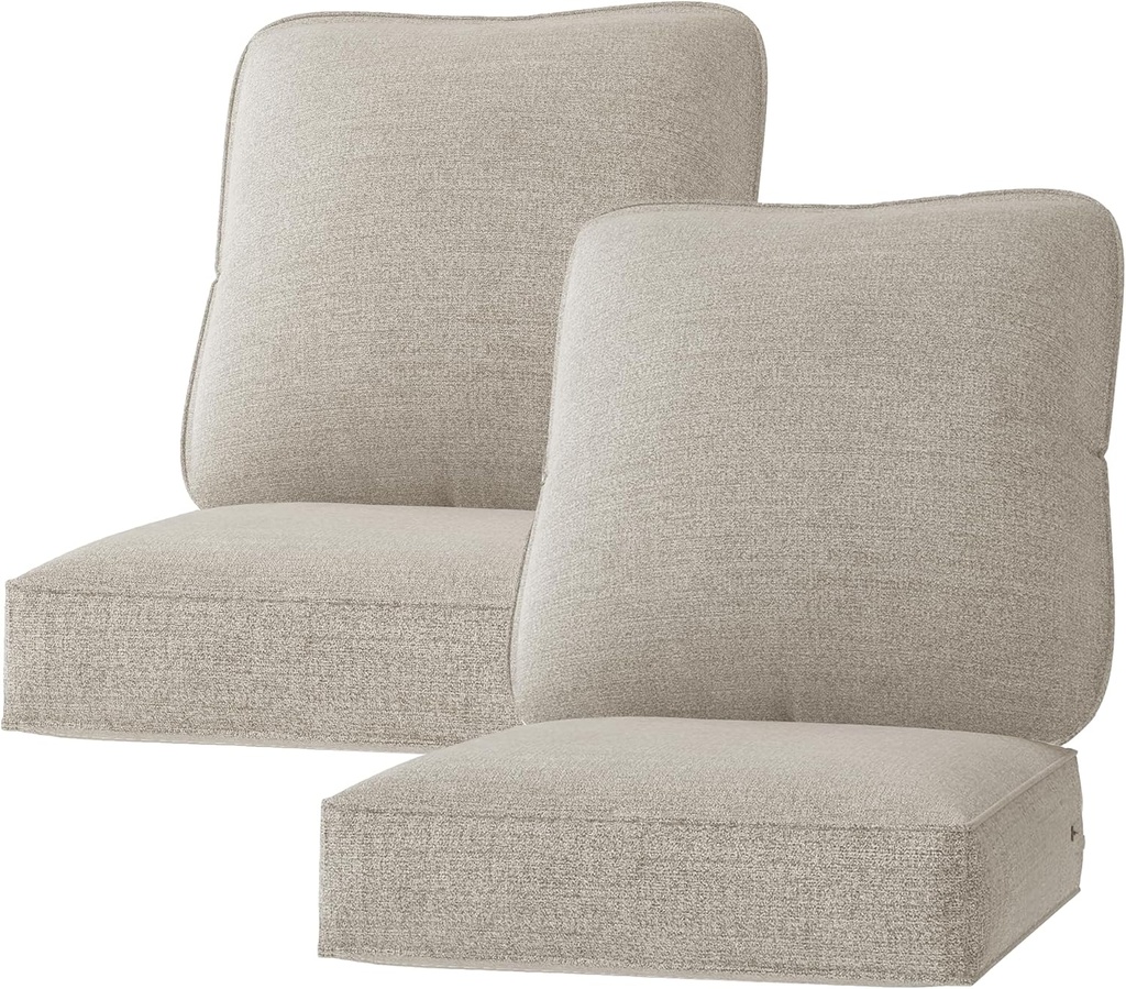Outdoor Deep Seat Patio Cushions Set of 2, 24 x 24 Outdoor Cushions Waterproof & Fade Resistant Patio Furniture Replacment Cushions with Removable Cover (Beige)