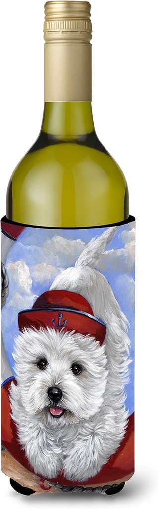 Caroline's Treasures PPP3197LITERK Westie Ahoy Sailor Wine Bottle Hugger Bottle Cooler Sleeve Hugger Machine Washable Collapsible Insulator Beverage Insulated Holder