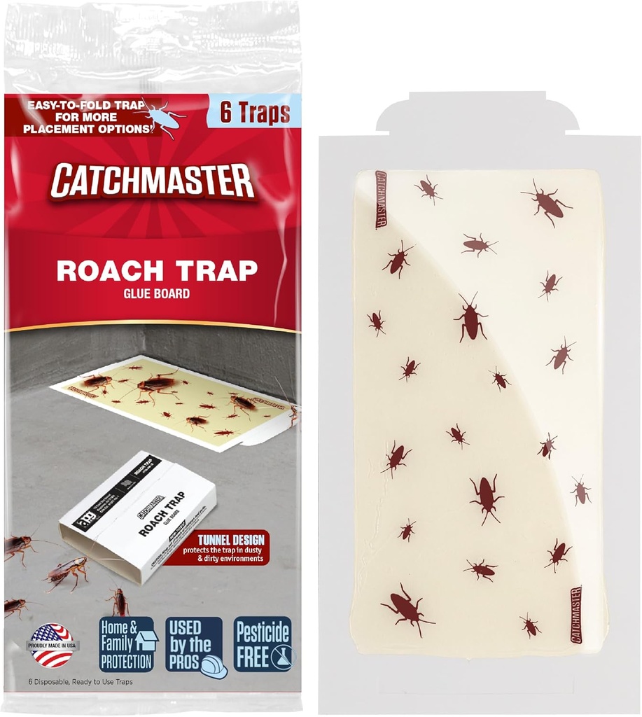 Catchmaster Roach Trap Glue Boards 6-Pk, Adhesive Bug Catcher, Insect & Roach Killer, Scorpion, Spider, Cricket, & Cockroach Traps for Home, Bulk Glue Traps for House & Garage, Pest Control for Home