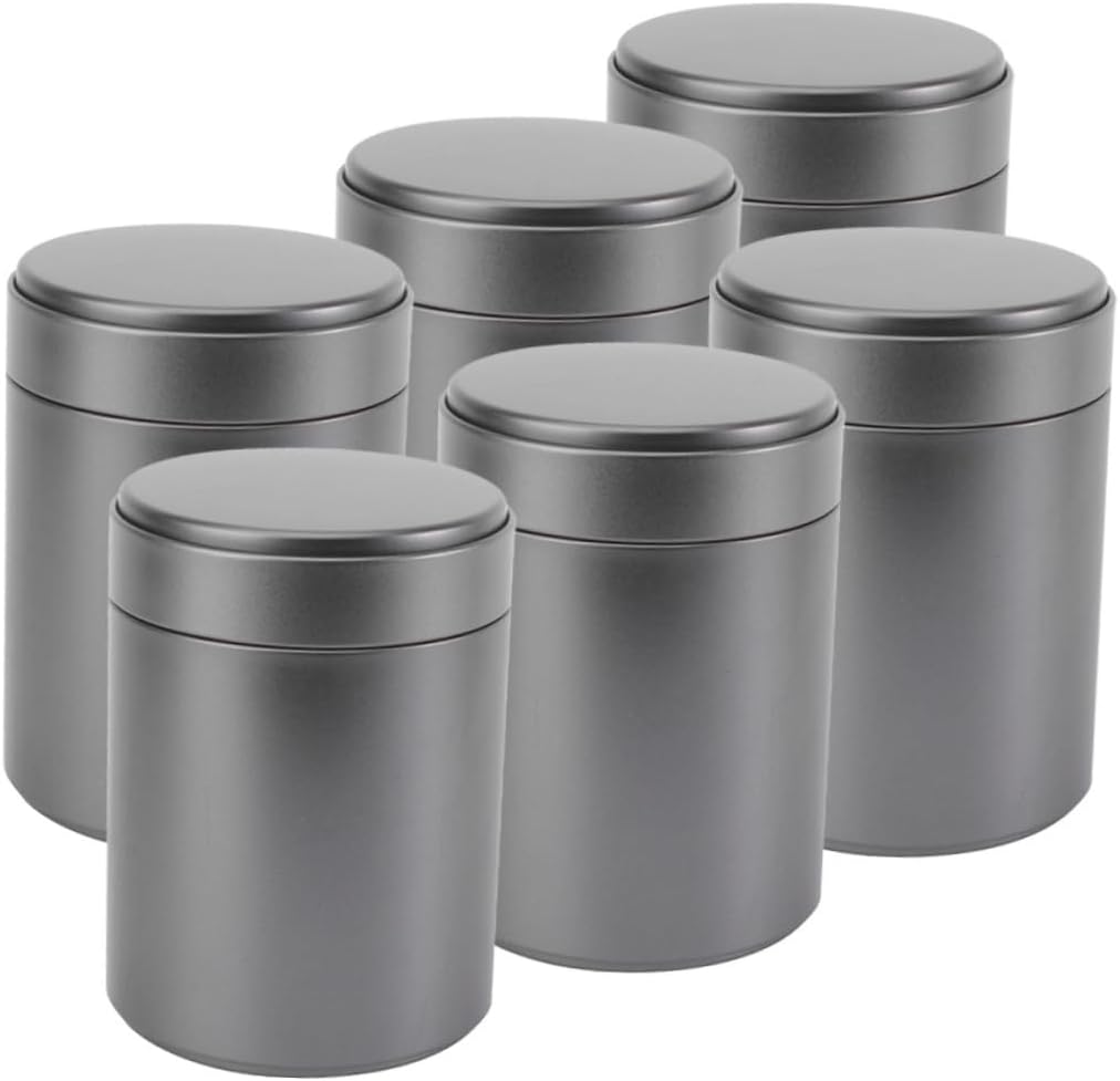 Garneck 6pcs Airtight Tinplate Tea Canisters Sealed Storage Jars for Loose Tea Grains and Dry Foods for Travel and Home Organization