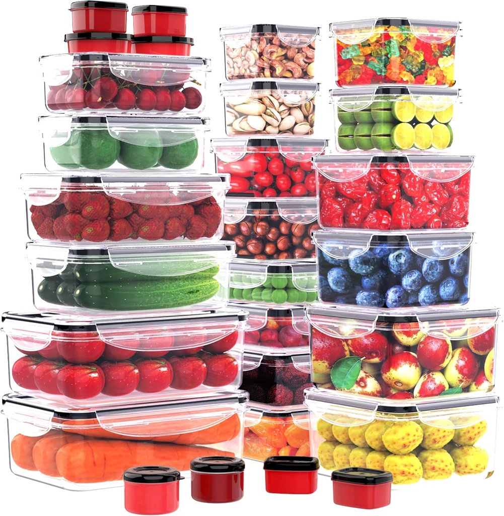 RockBerry 56 PCS Food Storage Containers with Lids Airtight- Plastic Container for Pantry Kitchen Organization-Microwave Dishwasher,Freezer Safe 100% Leak Proof (28 Stackable Boxes-28 Lids)