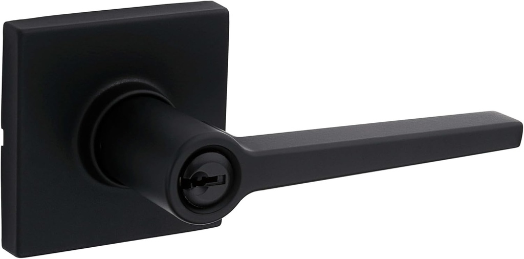 Kwikset SL6000DALSQT Safe Lock Daylon Single Cylinder Keyed Entry Door Lever Set with Square Rose - Matte Black