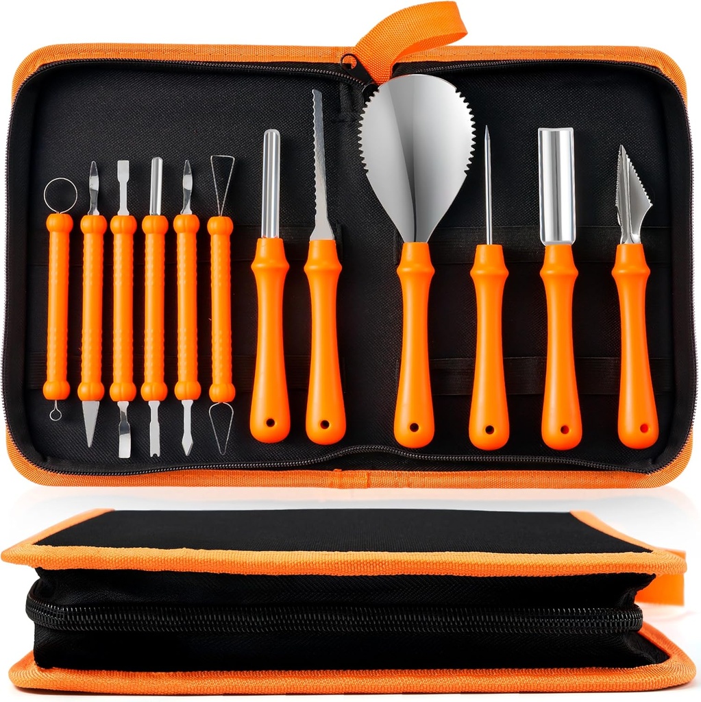 JOYIN 12 Pcs Halloween Pumpkin Carving Kit Tools, Professional Carving Set with Handbag, 12 Stainless Steel Double-sided Sculpting Tool for Kids DIY Jack-o-Lantern Party Decor Family Craft Supplies