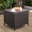 Outdoor Wicker Storage Side Table, Patio Brown PE Rattan End Table with Storage, Square Container for Furniture Covers, Toys, and Gardening Tools