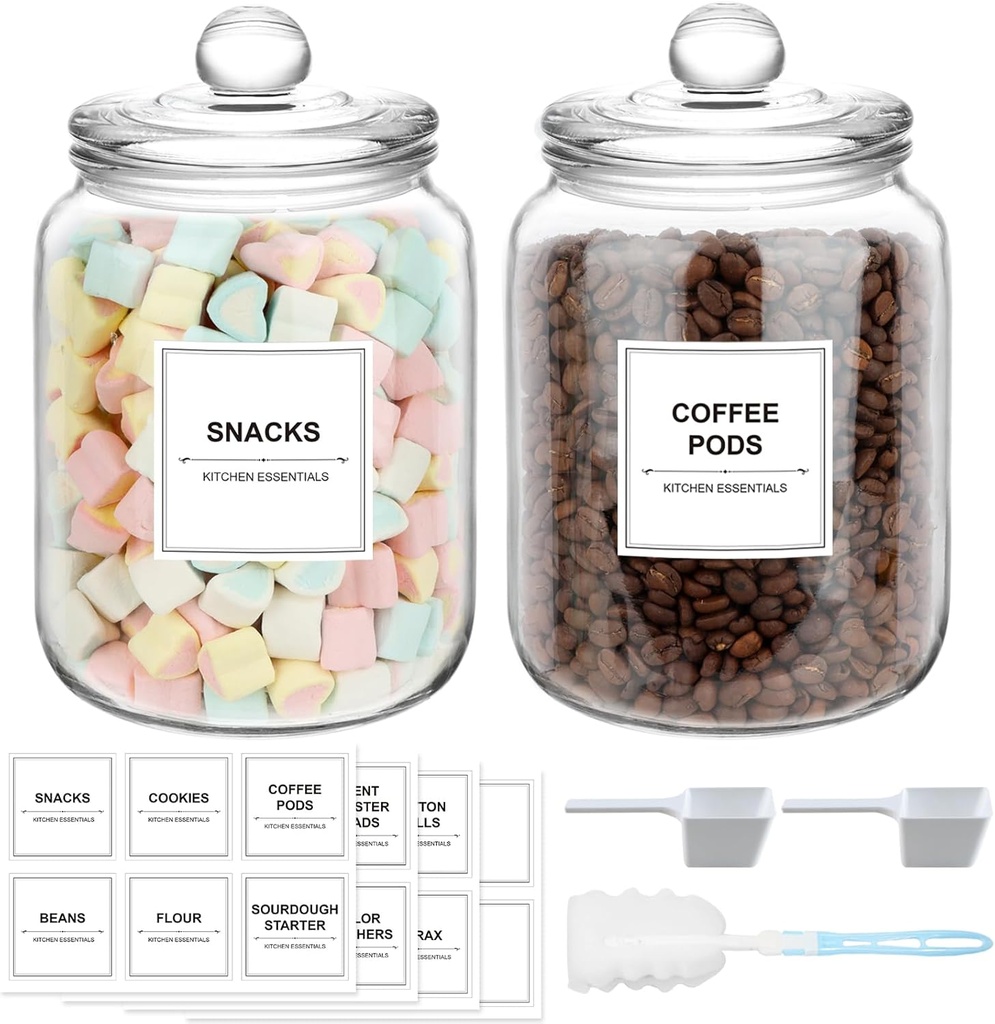2 Pack Half Gallon Glass Jars with Lids, Large Glass Cookie Jars, 1/2 Gallon Apothecary Canisters for Kitchen, Pantry, Laundry Room