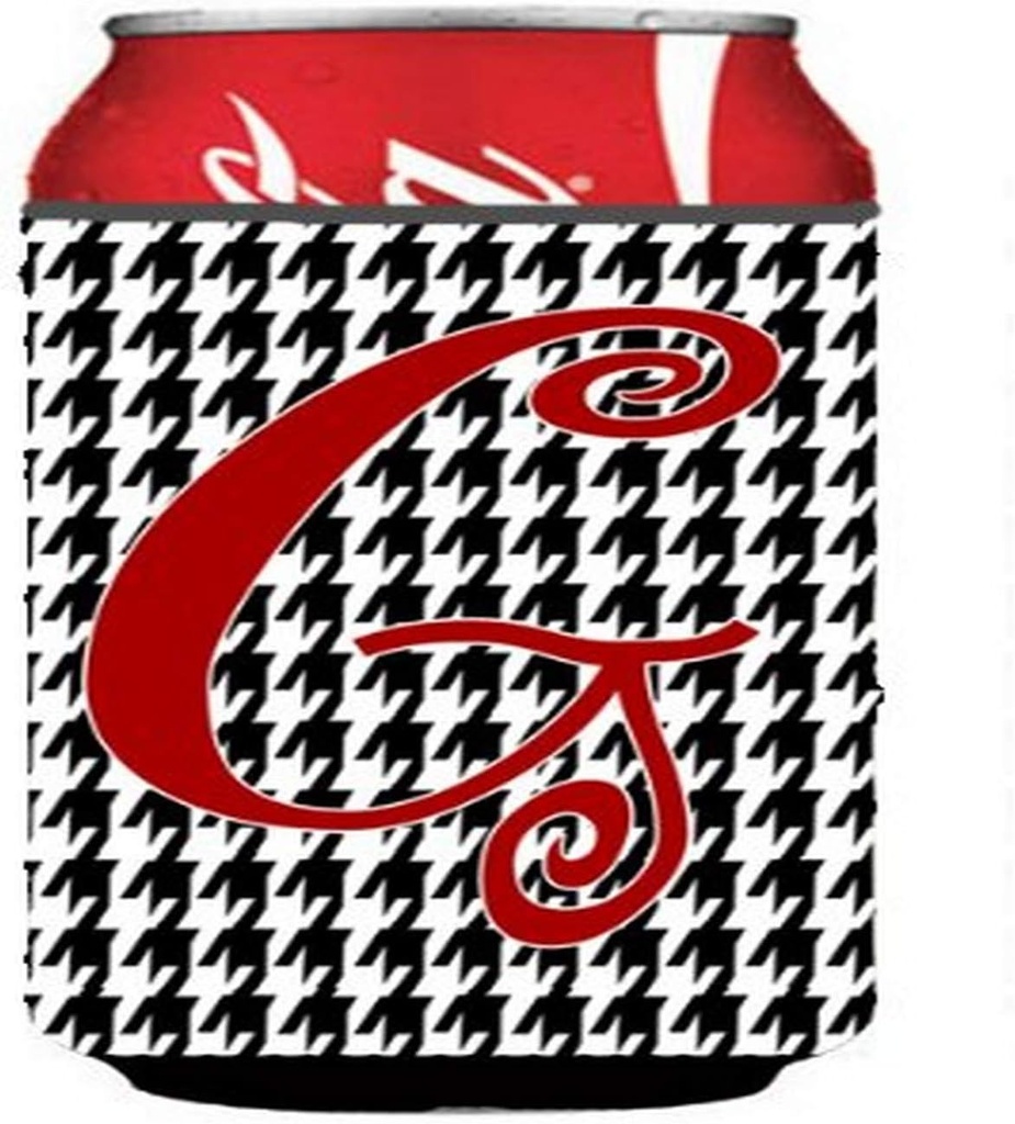 Caroline's Treasures CJ1035-GCC Letter G Initial Monogram - Houndstooth Black Can or Bottle Hugger Cooler Washable Drink Sleeve Collapsible Beverage Insulated Holder, Can Hugger, Multicolor