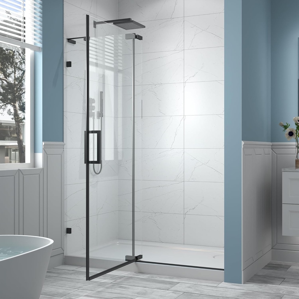 50-54" W x 70" H Piovt Swing Glass Shower Door, Frameless Shower Door with 5/16"(8mm) Clear SGCC Tempered Glass,Matte Black stainless-steel Hardware Shower Doors, Reversible Installation