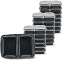 [150 Sets] 2 Compartment Meal Prep Containers, 28oz Black Plastic Containers, To Go Container, Bento Box, Lunch Box, Food Storage Container, BPA Free, Reusable (SR222B)