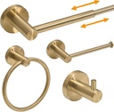 BESy 4 Piece Bathroom Accessories Set (Adjustable 16 to 26 Inch Towel Bar, Towel Ring, Toilet Paper Holder,Towel Hook), Wall Mounted Bath Hardware Accessory Fixtures Set,Stainless Steel/Brushed Gold