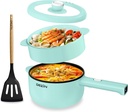 Dezin Electric Cooker, 2L Non-Stick Sauté Pan, Rapid Noodles Cooker, Mini Pot for Steak, Egg, Fried Rice, Ramen, Oatmeal, Soup with Power Adjustment, College Dorm Room Essential