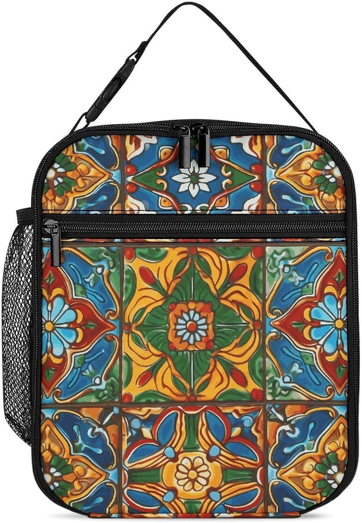Insulated Lunch Bags for Women Reusable Lunch Boxes Mexican Ceramic Tile Waterproof Tote Bag Lunch Cooler Bag for Work