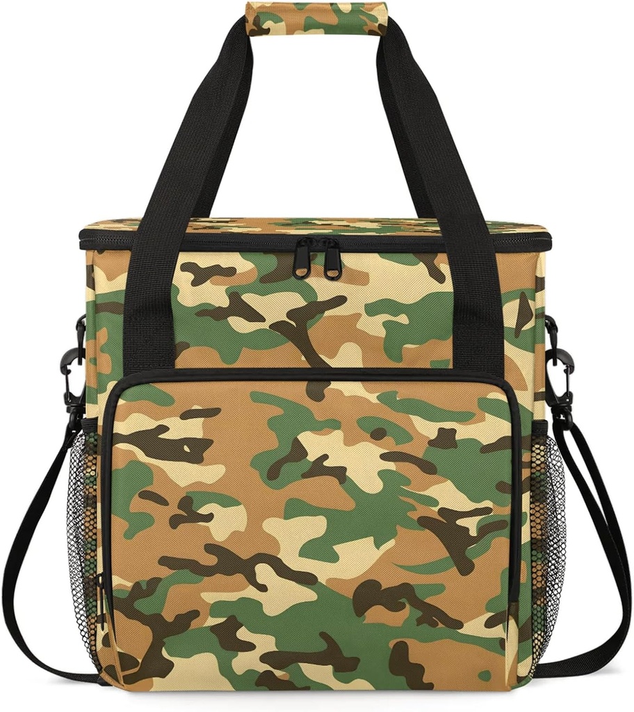 Camo Army Travel Coffee Maker Carrying Bag, Large Organizer Storage Tote Bag Insulated Reusable Cooler Grocery Bags