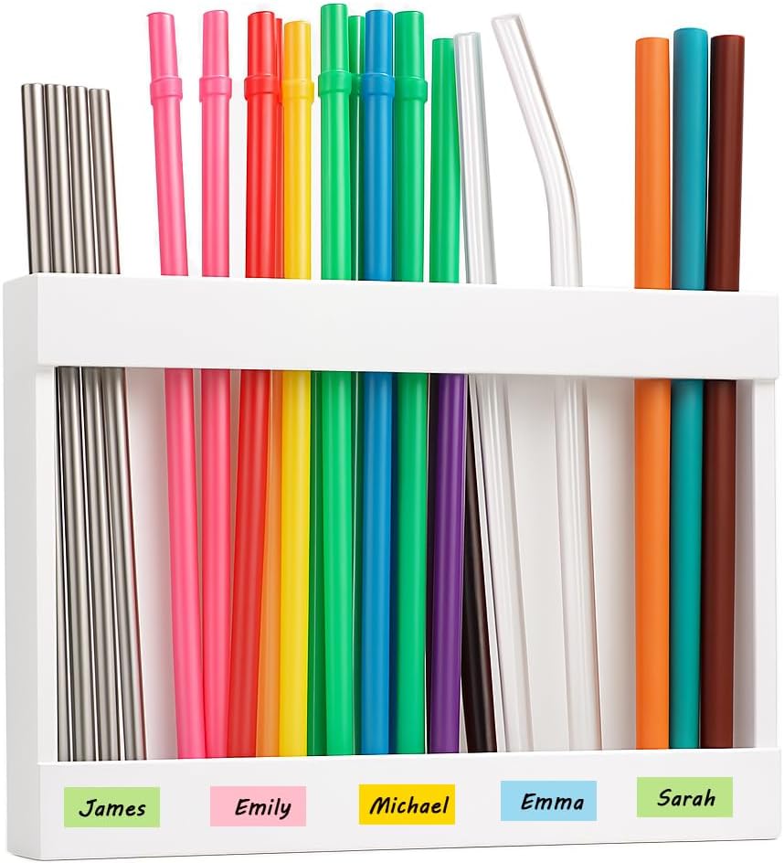 Acrylic Straw Holder for Cabinet Doors - No Drill Adhesive Organizer with Strong Tape Transparent Kitchen Dispenser for Tumbler Straws, Space-Saving Countertop Storage