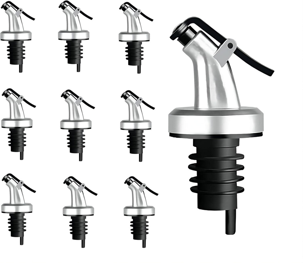 Olive Oil Spouts, Oil Vinegar Bottle Stopper Spout Leakproof Nozzle Dispenser Wine Pourer forOil, Vinegar, Olive Oil, Salad, Wine, Etc (Silver-10pcs)