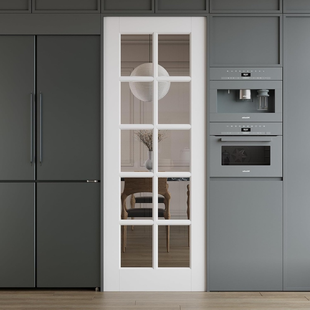 WINSTELLAR 30 x 80 10-lite Prebuilt Interior Clear Glass Door Slab, Paintable Interior Doors for Home, Bedroom, Pantry, Laundry as Prehung, Pocket, Barn, French Doors, White Door Panel