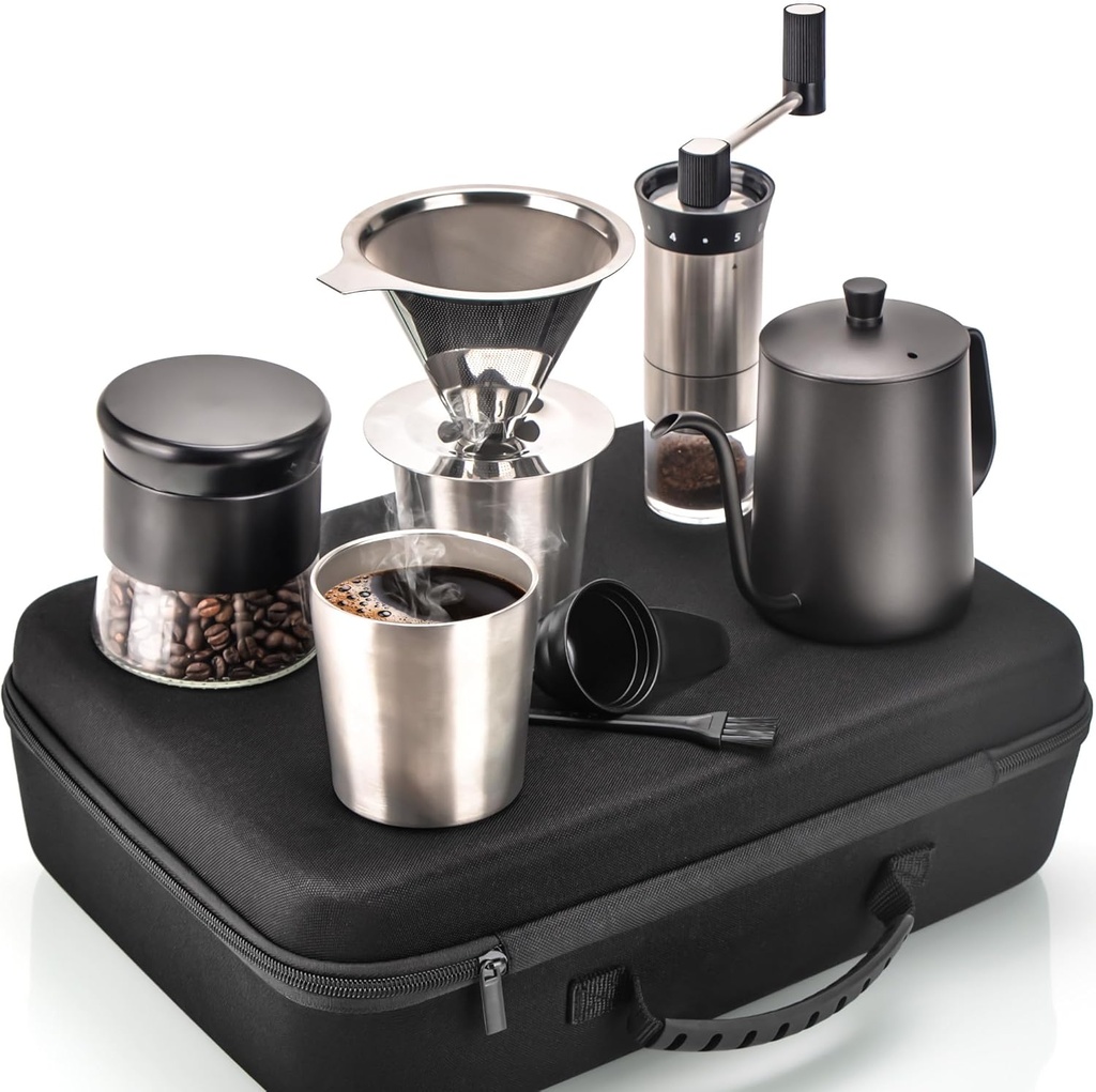 Outdoor Camping Pour Over Coffee Maker Set, 9-in-1 Portable Coffee Gift Set For Outdoor Travel Camping
