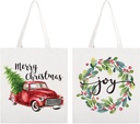 Whaline 2Pcs Christmas Canvas Tote Bags Watercolor Merry Christmas Canvas Bags Greenery Reusable Grocery Shopping Bags White Gift Goodie Bags for Xmas Party Favor Supplies, 10.8 x 13.8inch