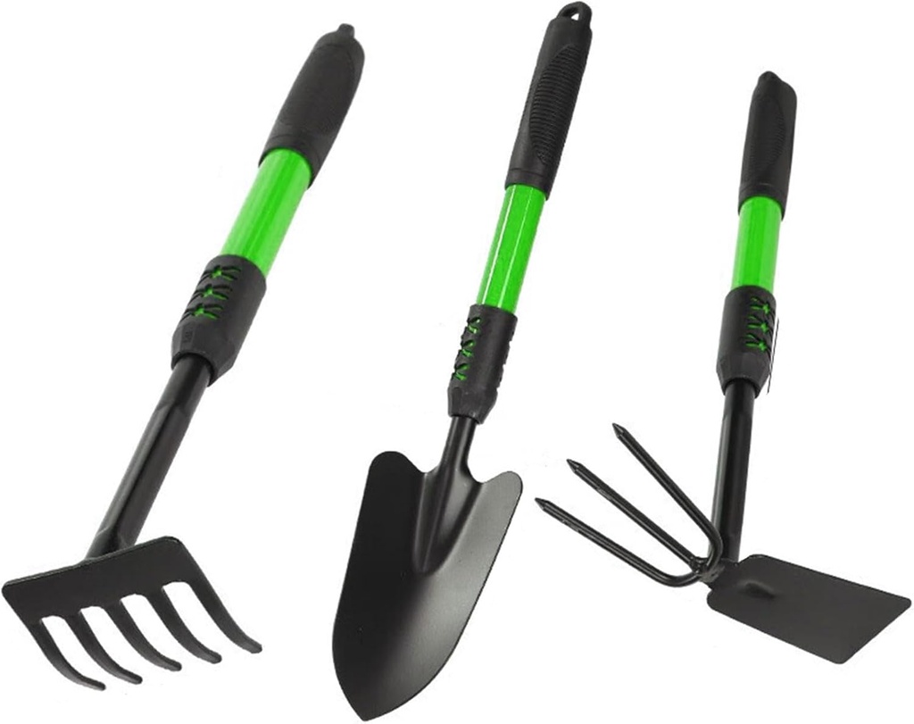 Garden Tool Set, 3 Pack Gardening Tools, Stainless Steel Heavy Duty Hand Cultivator, Hoes, Shovel, for Planting Weeding Digging, Gardening Gifts for Women, Green