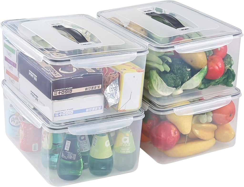 4 Pack 15 Liter Airtight Food Containers with Seal Circle and Lid, Clear Plastic Latching Box