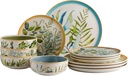 Corona 12– piece Nature Botanic Forest Inspired Ceramic Dinnerware Set | Plates and Bowls | Service for 4 | Siena