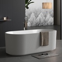 59" Acrylic Freestanding Soaking Bathtub, Matte Drain & Black Overflow, Contemporary Design Tub for Home Bathroom Renovations, Glossy White