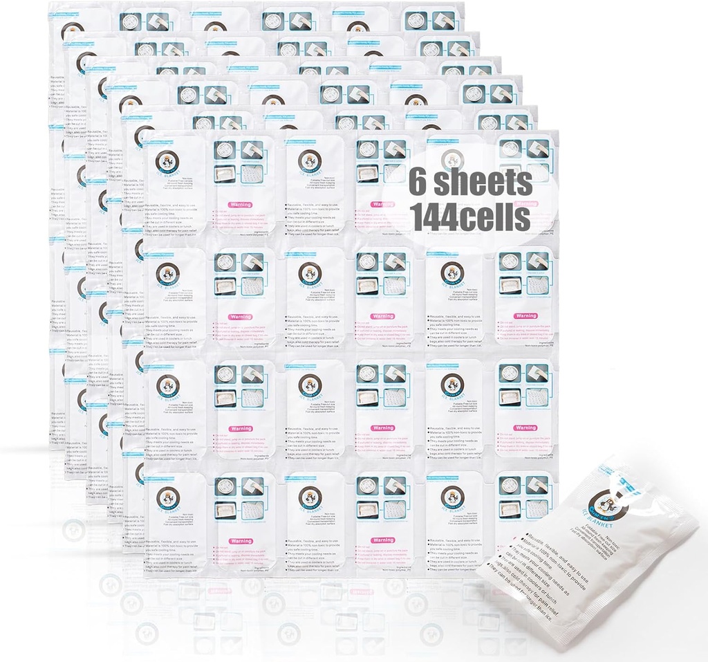 Shipping Cold Packs Dry Ice for Shipping Frozen Food, Flexible Cold Ice Pack Sheets for Coolers, Long Lasting Freezer Ice Packs 14'' X 13'' 144Cells