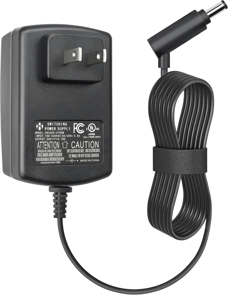 Charger for Dyson Cordless Vacuum V6 V7 V8 DC58 DC59 DC61 DC62 SV03 SV04 SV05 SV06 SV07 SV09 Absolute Animal Fluffy Motorhead Vacuum Power Supply, 26V 0.78A AC DC Adapter, UL Listed, 6FT Power Cord