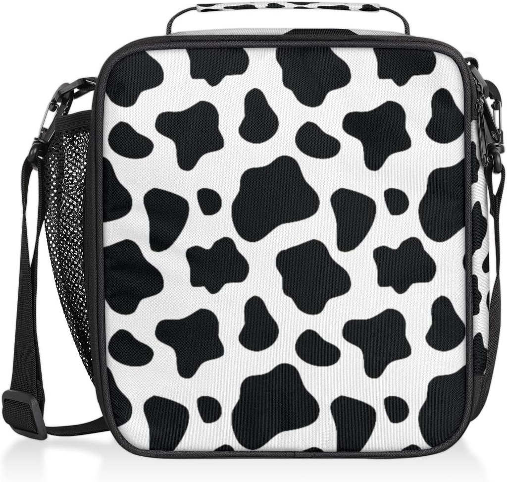 Cow Skin Insulated Lunch Bag for Kids Boys Girls Lunch Box Containers Tote with Shoulder Strap Durable Reusable Waterproof Meal Prep Bag for School Picnic Work Thermal Cooler Bag