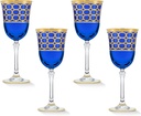 Lorren Home Trends Cobalt Blue Red Wine Goblet with Gold Rings, Set of 4